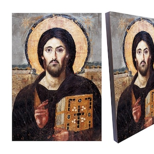 Jesus Christ Pantocrator Sinai Orthodox Icon, from Monastery of St.Catherine of Sinai,canvas on wood, Christian orthodox icon,8.3''x 11.7''