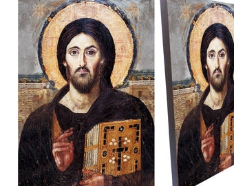 Christ Pantocrator Sinai Icon: Byzantine Orthodox Art on Wood (8.3''x 11.7'')