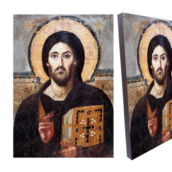 Icône orthodoxe Jésus Christ Pantocrator Sinaï, toile sur bois-icône orthodoxe chrétienne,Monastère de Sainte Catherine du Sinaï