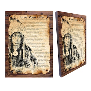 Vivi la tua vita di Tecumseh - American Shawnee Chief Motivational Poem - Stampa su tela su legno - Dimensioni:8.3 "x 11,7" (21cm x 29.7 cm)