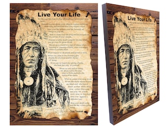 Live Your Life By Tecumseh American Shawnee Chief Motivational Poem, canvas on wood wall hanging, size 8.3" x 11.7"