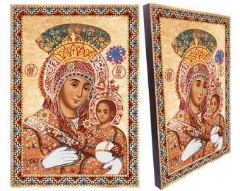Virgin Mary of Bethlehem Icon: Church Of The Nativity, Canvas on Wood (8.3'' x 11.7'')