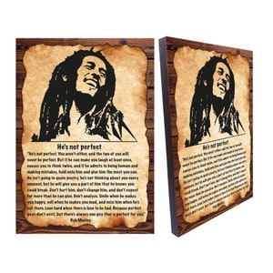 Il n'est pas parfait de poème d'amour de Bob Marley, Bob Marley Quotes positives pour cadeau, taille: 8,3 "x 11,7" (21 cm x 29,7 cm)