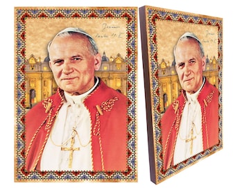 Saint John Paul II Catholic Icon Wood Plaque: Religious Home Decor