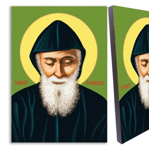 Saint Charbel Makhlouf wood icon,Saint Charbel religious icon wall hanging,christian art size 8.3&#39;&#39;x 11.7&#39;&#39;