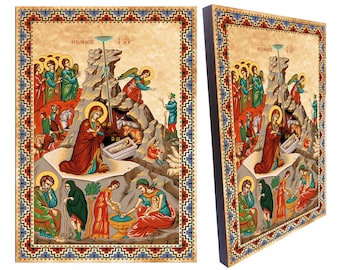 Nativity of Jesus Wood Icon Christian Orthodox icon Art (8.3''x 11.7'')