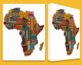 Patterned Africa Map Framed Canvas Print: Illustrated Wall Art (11.8''x15.7'')