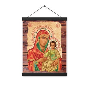 Virgin Mary of jerusalem religious orthodox icon Poster with hangers,Theotokos of jerusalem 12x16 inches