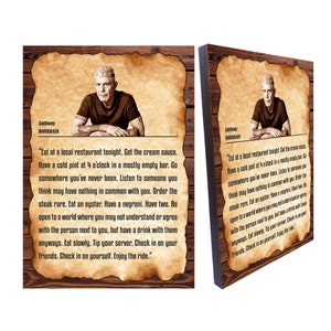Art mural citation d'Anthony Bourdain, manger dans un restaurant local ce soir Art mural en bois de style vintage antique, taille 8,3 x 11,7 pouces
