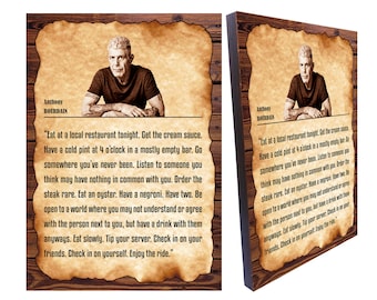 Anthony Bourdain Quote Wood Wall Art Eat Local Restaurant, Vintage Style (8.3''x 11.7'')