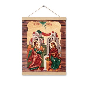 Annunciation of the Lord Poster: Greek Orthodox Icon with Hangers (12x16 inches)
