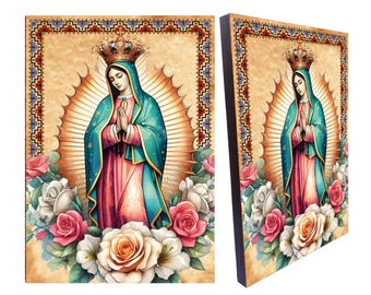 Our Lady of Guadalupe Icon: Catholic Virgin Mary Wood Art (8.3'' x 11.7'')