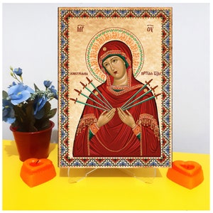 Mother of God Virgin Mary Seven Swords Russian orthodox icon, Seven Arrows Christian orthodox icon