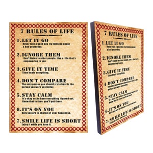 7 Rules Of Life Inspirational Quote An antique-style wood motivational Special gift,size 8.3&#39;&#39;x11.7&#39;&#39;