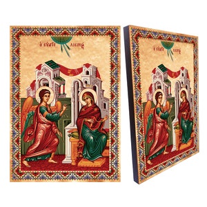 Annunciation to the Blessed Virgin Mary, Annunciation of the Lord, Greek Orthodox icon of the Annunciation, Byzantine art wall hanging