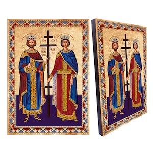 Saints Constantine & Helen icon,Handmade Greek Christian Orthodox Icon,St Constantine and Helen Byzantine icon