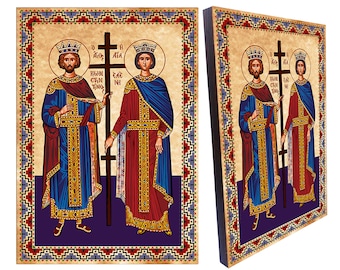 Icono ortodoxo de los Santos Constantino y Elena, arte bizantino ortodoxo griego