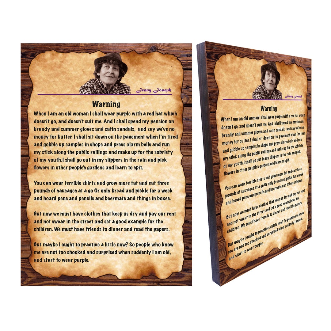 Jenny Joseph Warning Poem, When I Grow Old I Shall Wear Purple Canvas Print on Wood, Wall Art