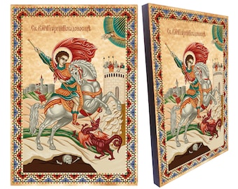 ベルギーのロシア風のドラゴン退治の聖ジョージの額入りイコン - Etsy 日本