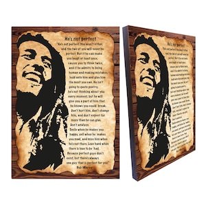Il n'est pas parfait de poème d'amour de Bob Marley, Bob Marley Quotes positives pour cadeau, taille: 8,3 "x 11,7" (21 cm x 29,7 cm)
