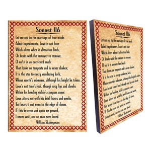 SONNET 116 Amore poesia di William Shakespeare Stampa su tela su legno, minimalista ispirato vintage vecchio effetto carta per regalo