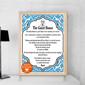 Rumi The Guest House Printable  poetry,Inspirational,Jelaluddin Rumi poem instant download