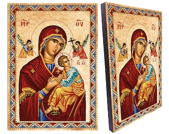 Our Lady of Perpetual Help Wood Icon: Byzantine Orthodox icon (8.3'' x 11.7'')