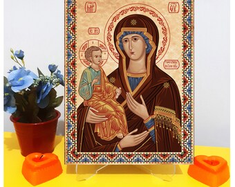 ロシア正教会の三手聖母イコン（8.3インチ x 11.7インチ） - Etsy 日本