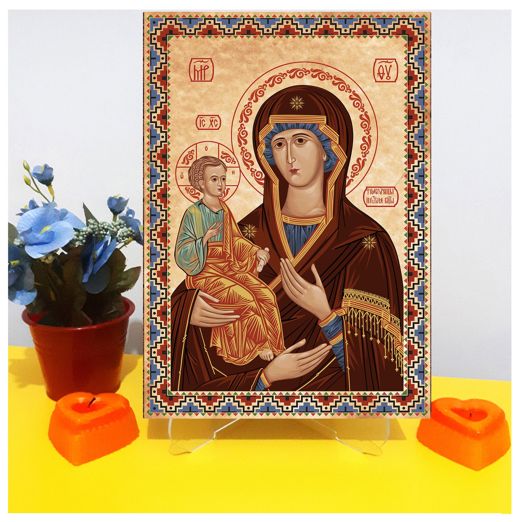 ロシア正教会の三手聖母イコン（8.3インチ x 11.7インチ） - Etsy 日本