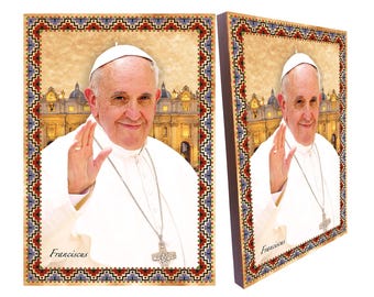 Pope Francis Wall Art Catholic Wooden Icon Plaque – Christian Religious Home Decor Gift