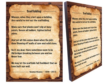 Gedichtprint Seamus Heaney 'Scaffolding': houten muurkunst in vintagestijl