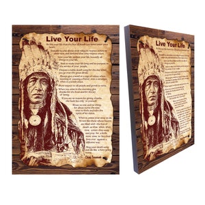 Vivi la tua vita di Tecumseh - American Shawnee Chief Motivational Poem - Stampa su tela su legno - Dimensioni:8.3 "x 11,7" (21cm x 29.7 cm)