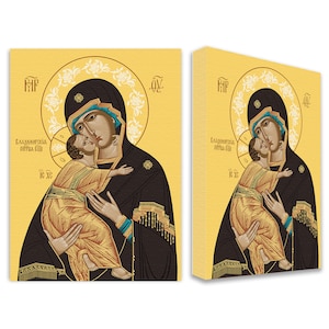 Mutter Gottes Wladimir Russische Ikone,Jungfrau Maria von Wladimir gerahmt Leinwand Druck,Byzantinische Kunst, Größe 11,8 &#39;&#39; x 15,7&#39;&#39;