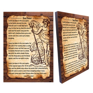 Sea Fever Gedicht von John Masefield, Seefahrer Gedicht Antique Style Canvas on Wood Poetry Print Zitat, Größe 8,3 "x 11,7" (21 cm x 29,7 cm)
