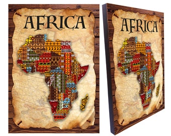 Map of Africa in Pattern old paper effect An antique style, Home decor Wall Art, Africa illustrated map, size 8.3''x11.7''
