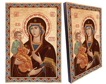 Theotokos of Three Hands Russian Orthodox Icon, Holy Virgin Mary of Three Hands Icon, Blessed Mary Orthodox Icon, size  8.3'' x 11.7''