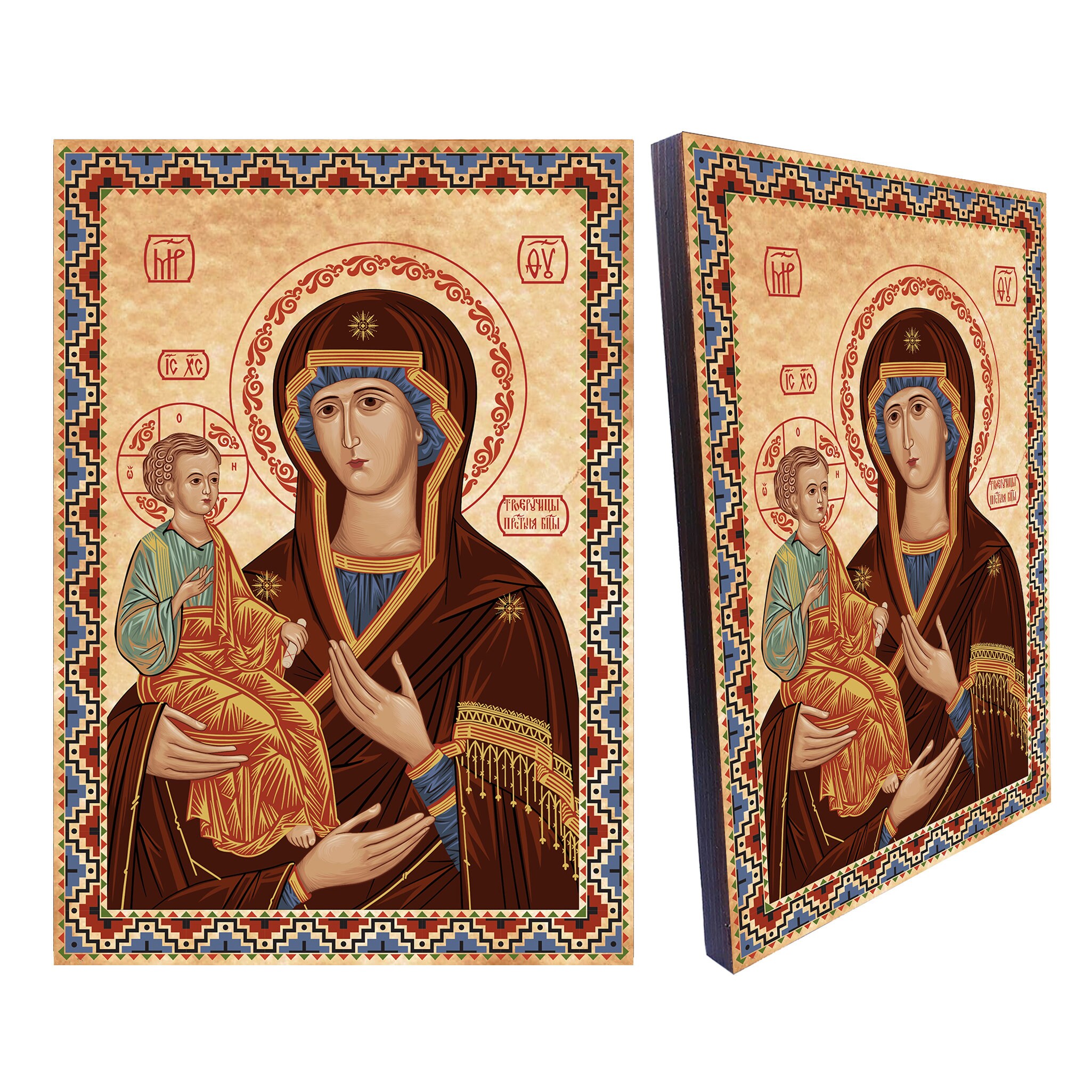 ロシア正教会の三手聖母イコン（8.3インチ x 11.7インチ） - Etsy 日本