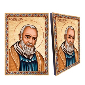 Saint Padre Pio İcon,Saint Pio of Pietrelcina Roman Catholic wood icon,size 8.3&#39;&#39;x 11.7&#39;&#39;