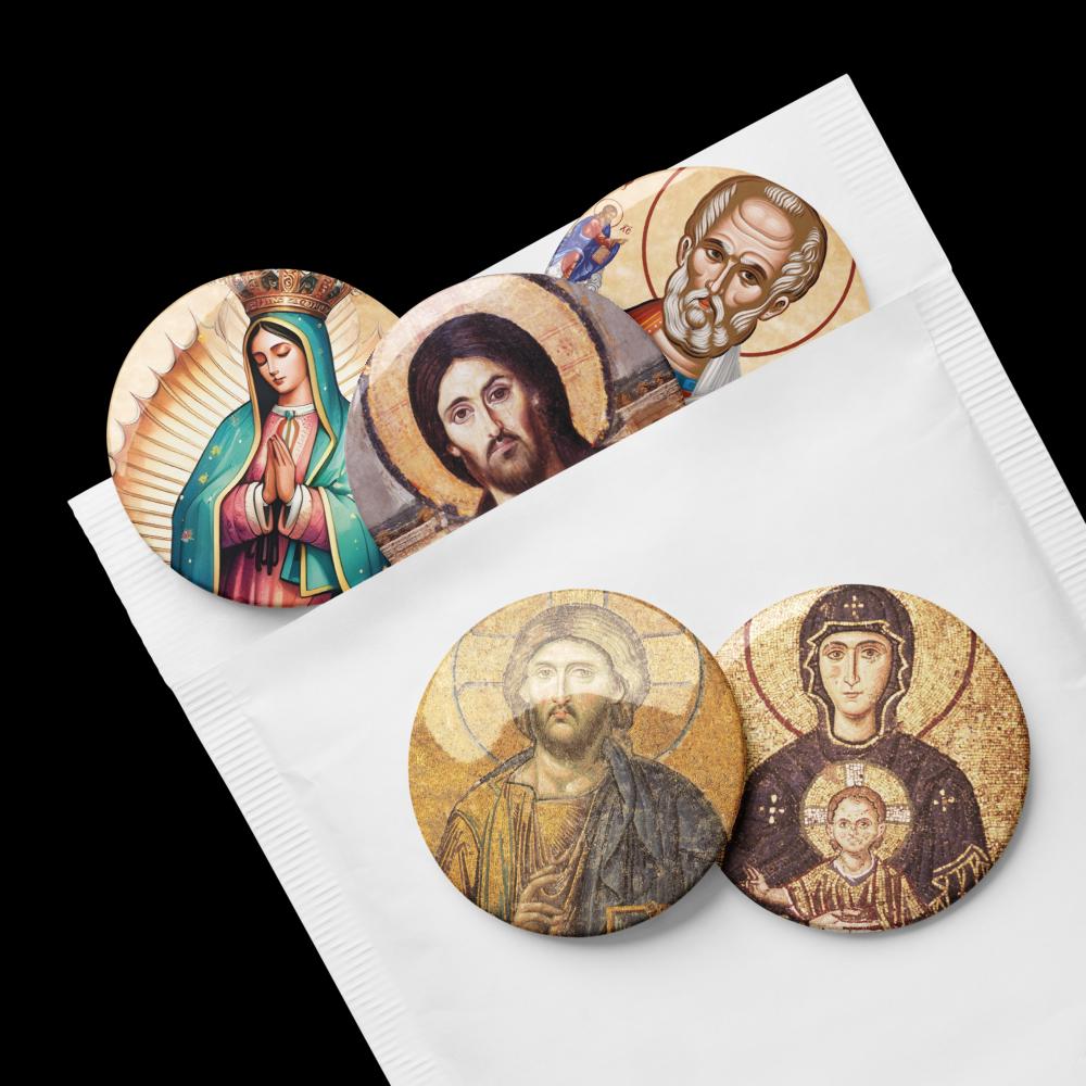 Set of 5 Christian Icon Button Badges | Jesus Christ, Virgin Mary ...