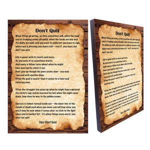 Inspirational &#39;Don&#39;t Quit&#39; Poem Wood Canvas Print: Edgar Guest Quote