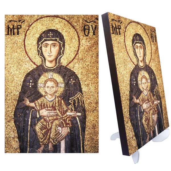 Byzantine mosaic icon The Virgin Mary with her child Christ from Hagia Sophia Icon, christian art, Byzantine greek Art, size 8.3''x 11.7''