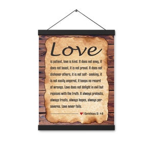 1 Corinthians 13 Quote Bible Verse Poster with hangers,Love Is Patient Love Is Kind  Sign,Rustic wall hanging 12x16 inches