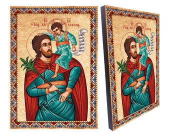 Saint Christopher Wood Icon: Byzantine Art Wall Hanging