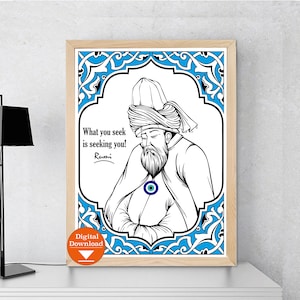 Rumi illustratie afdrukbaar citaat, inspirerend, Jelaluddin Rumi poëzie instant download