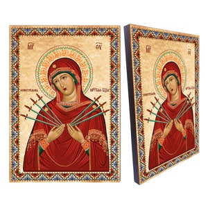 Mother of God Virgin Mary Seven Swords Russian orthodox icon, Seven Arrows Christian orthodox icon