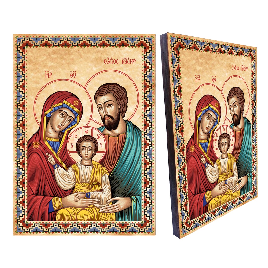 Holy Family Orthodox Icon: Byzantine Art Print on Wood (8.3'' X 11.7 ...