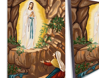 Saint Bernadette Soubirous wood icon, wall hanging wood plaque religious icon, Size 8.3" x 11.7" (21cm x 29.7cm)