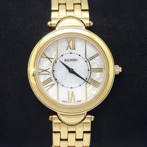 Vintage Pierre Balmain Watch, Gold Plated, Mother of Pearl Dial, Swiss Made Watch
