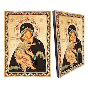 Mutter von Gott Vladimir Russische orthodoxe Symbol, Unsere Frau von Wladimir, Wladimirskaya, Holzikone, religiöse Wohnkultur