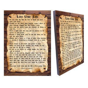 Live Your Life Chief Tecumseh Poem - American Shawnee Chief Poems - Stampa su tela su legno - Dimensioni: 8.3 "x 11,7" (21cm x 29.7 cm)